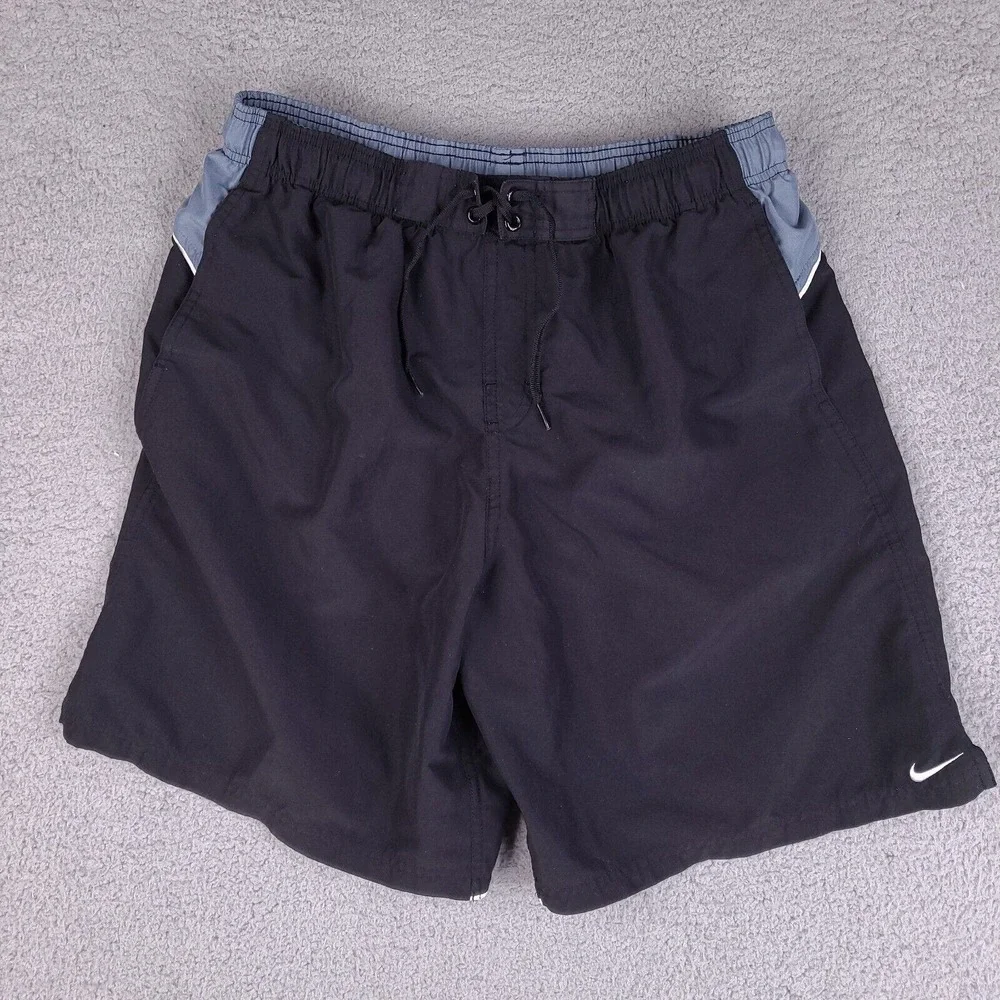 Nike Swim Trunks Mens Large Black Board Shorts Drawstring Surfing Swimwear